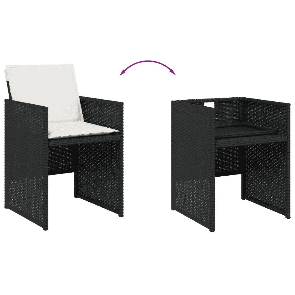 7 Piece Outdoor Dining Set Black Poly Rattan Garden Patio Furniture with