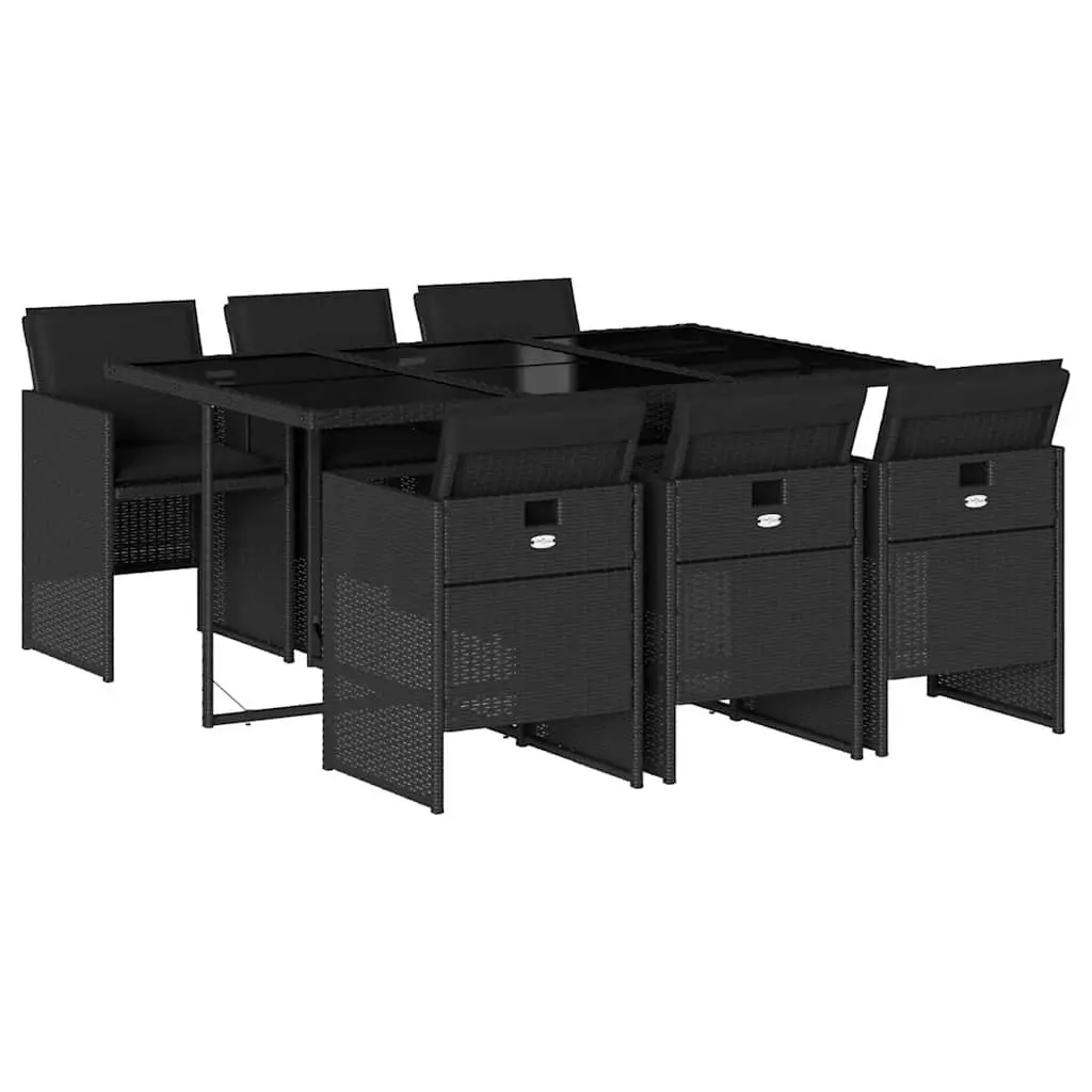 7 Piece Garden Dining Set Outdoor Patio Furniture Black Poly Rattan Chairs Table