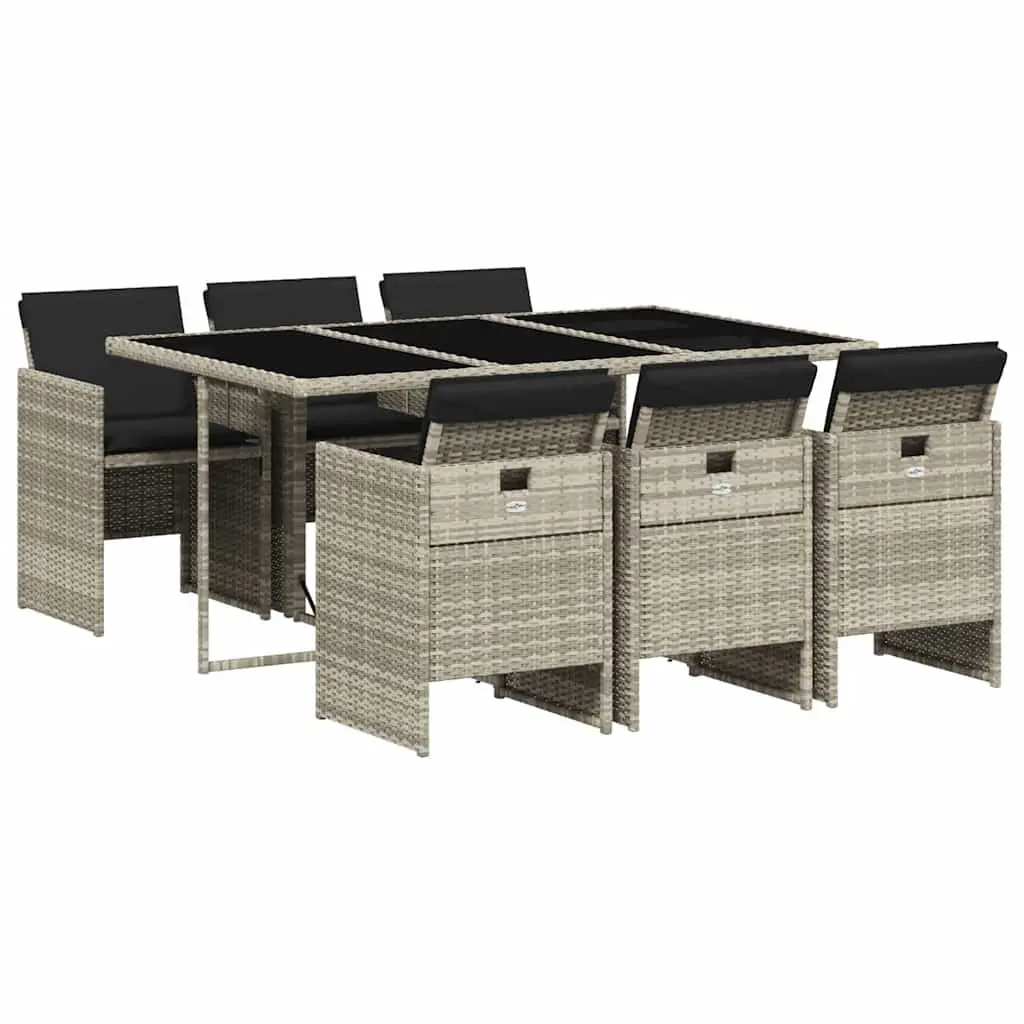7 Piece Outdoor Dining Set Light Grey Poly Rattan Patio Garden Furniture with
