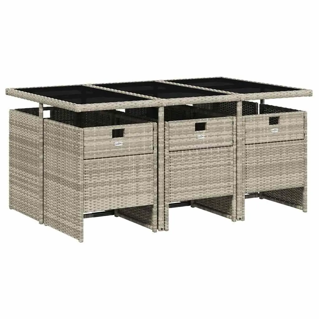 7 Piece Outdoor Dining Set Light Grey Poly Rattan Patio Garden Furniture with