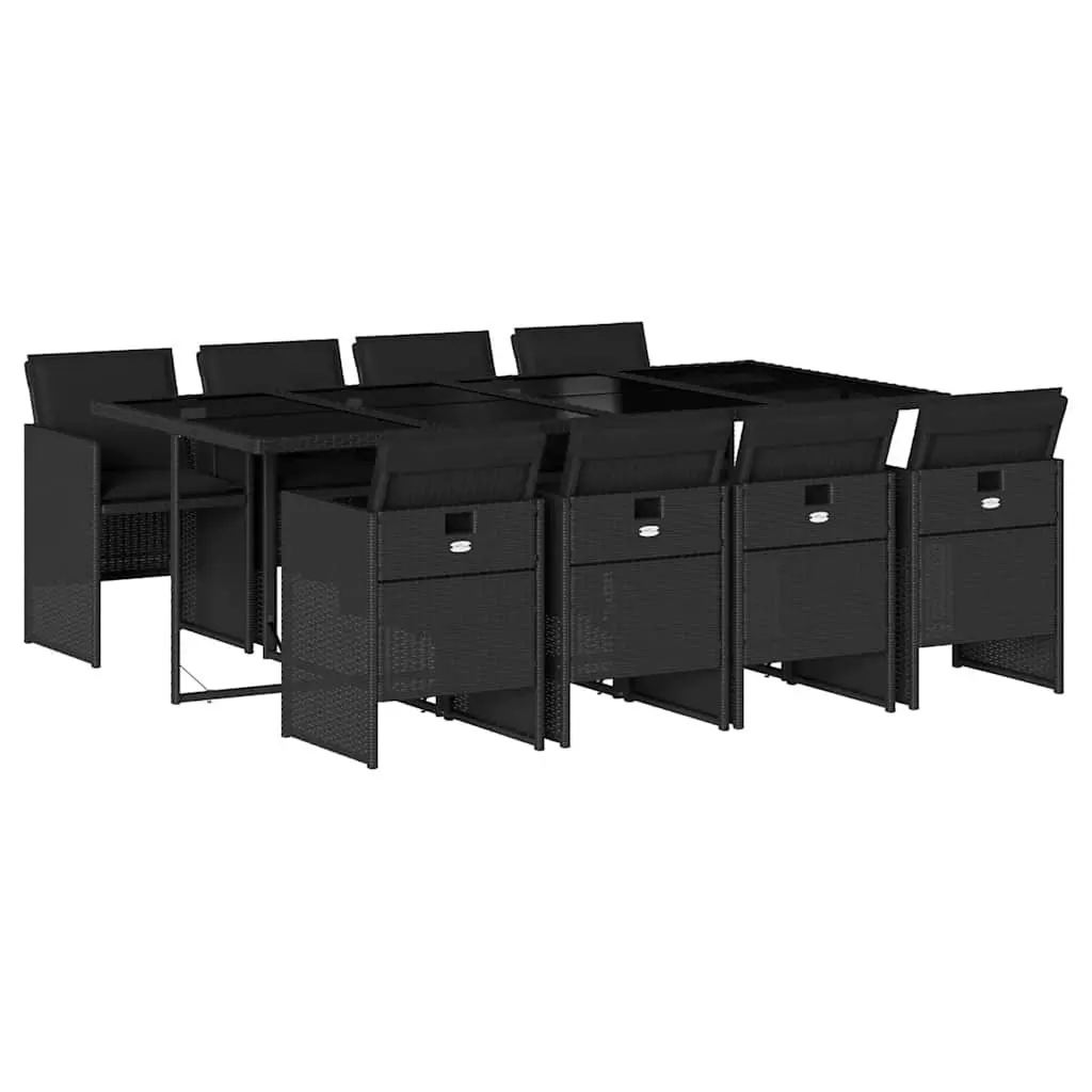 9 Piece Outdoor Garden Dining Set Black PE Rattan Chairs Table Tempered Glass Top