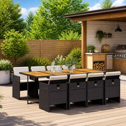 Garden Dining Set 9 Piece Outdoor Furniture Black Poly Rattan Chairs Table Patio