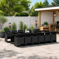 Outdoor Garden Dining Set 13 Piece Black Poly Rattan Patio Furniture with