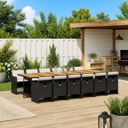 Garden Dining Set 13 Piece Black Poly Rattan Outdoor Furniture with Cushions