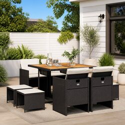 9 Piece Outdoor Dining Set Garden Patio Furniture Black Poly Rattan Chairs Table