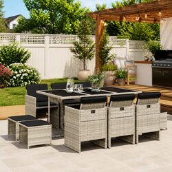 Garden Dining Set 11 Piece Outdoor Furniture Light Grey PE Rattan with Cushions