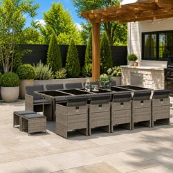 Garden Dining Set 15 Piece Grey Poly Rattan Outdoor Furniture with Cushions