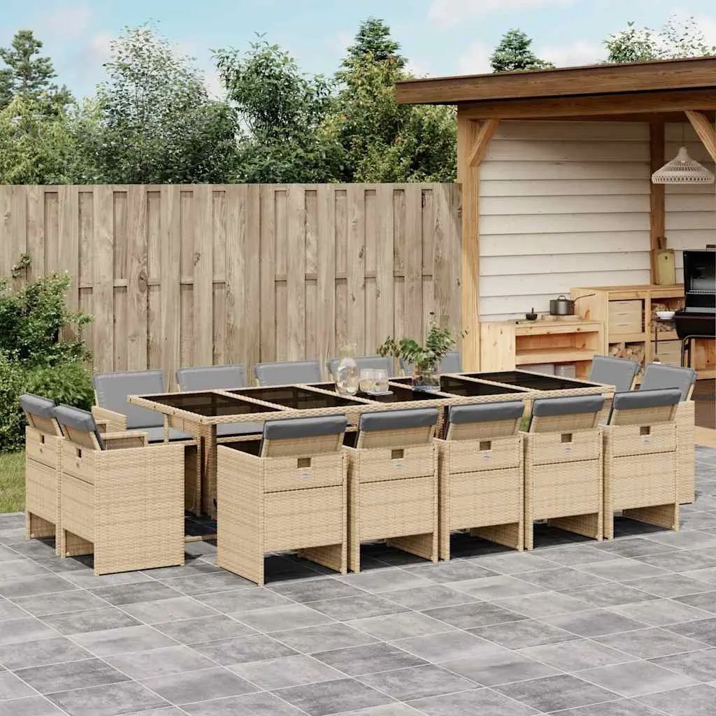 Garden Dining Set 15 Piece Outdoor Furniture Poly Rattan Beige with Cushions