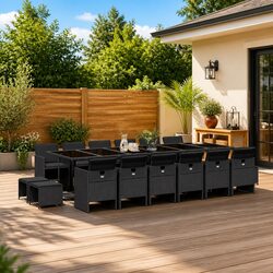 17 Piece Garden Dining Set with Cushions Black Outdoor Patio Furniture