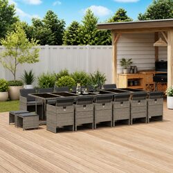 Garden Dining Set 17 Piece Outdoor Furniture Grey Poly Rattan Patio Table Chairs