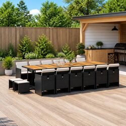 Garden Dining Set 17 Piece Outdoor Furniture Black Poly Rattan Folding Chairs