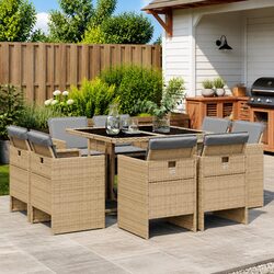 Garden Dining Set 9 Piece Outdoor Furniture Patio Table Chairs Cushions Beige