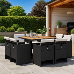 Garden Dining Set 9 Piece Outdoor Furniture Black Poly Rattan Chairs Table Patio