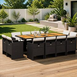 Garden Dining Set 13 Piece Outdoor Furniture Black Poly Rattan Chairs Table