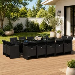 Garden Dining Set 15 Piece Black Poly Rattan Outdoor Patio Furniture with