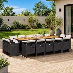 Garden Dining Set 15 Piece Outdoor Furniture Black Rattan Chairs Table Cushions