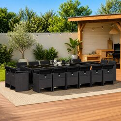 Garden Dining Set 17 Piece Outdoor Furniture Black PE Rattan Chairs Table