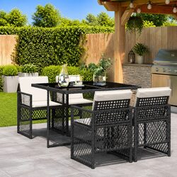 Outdoor Dining Set 5 Piece Garden Furniture Black Poly Rattan Chairs Table Patio