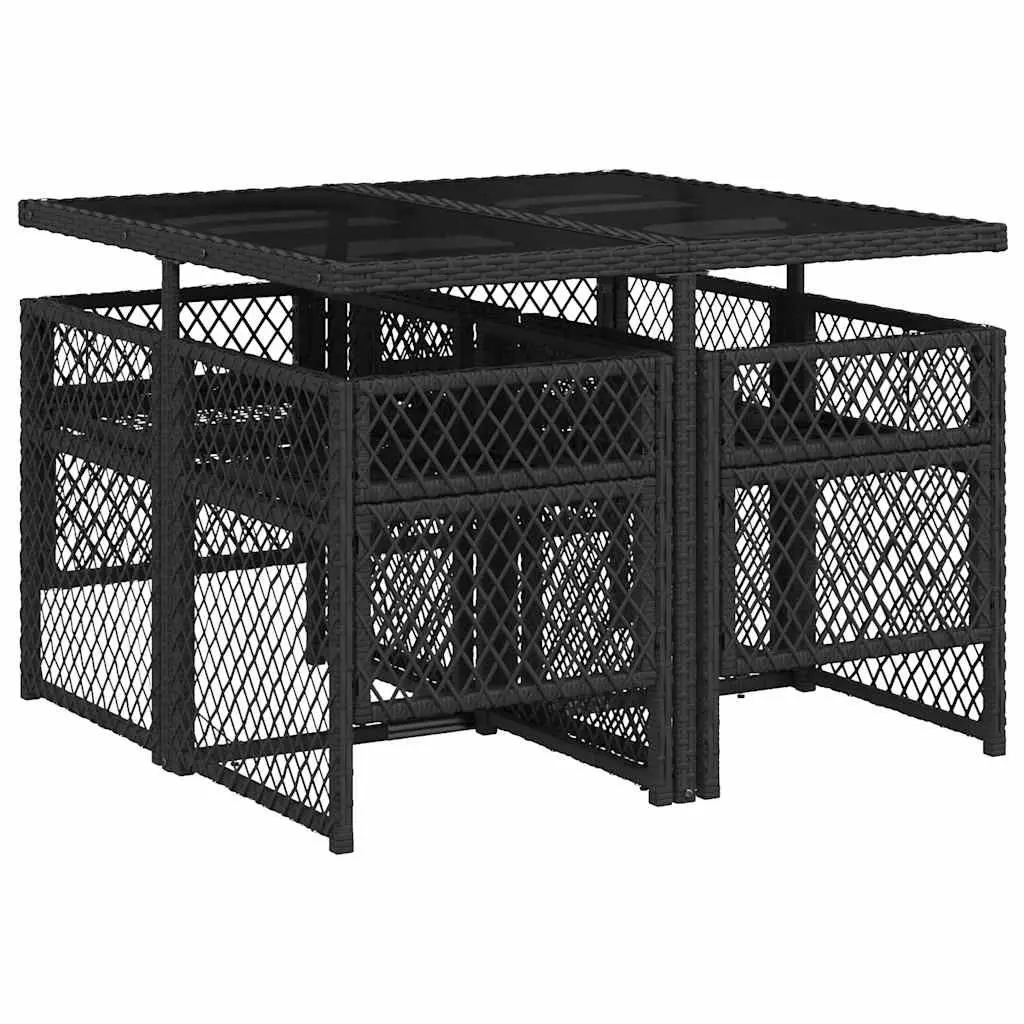 Outdoor Dining Set 5 Piece Garden Furniture Black Poly Rattan Chairs Table
