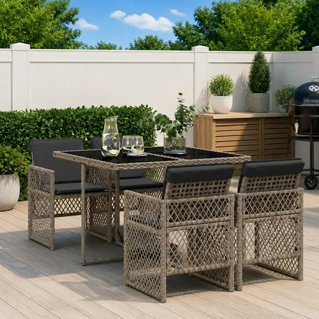 Garden Dining Set 5 Piece Outdoor Furniture Grey Poly Rattan Chairs Table