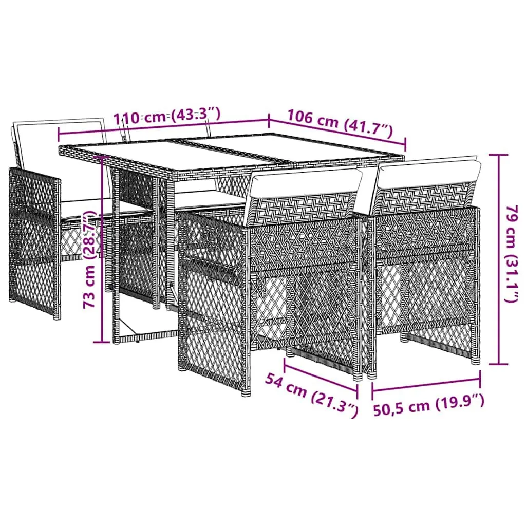 Garden Dining Set 5 Piece Outdoor Furniture Grey Poly Rattan Chairs Table