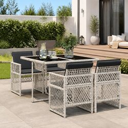 Garden Dining Set 5 Piece Outdoor Furniture Grey Poly Rattan Cushioned Patio