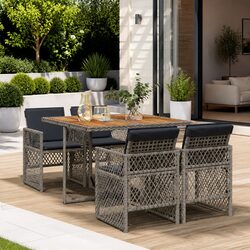 Garden Dining Set 5 Piece Outdoor Furniture Grey Poly Rattan Table Chairs