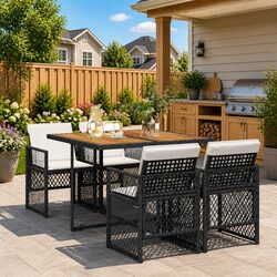 Outdoor Dining Set 5 Piece Garden Furniture Black Poly Rattan Table Chairs