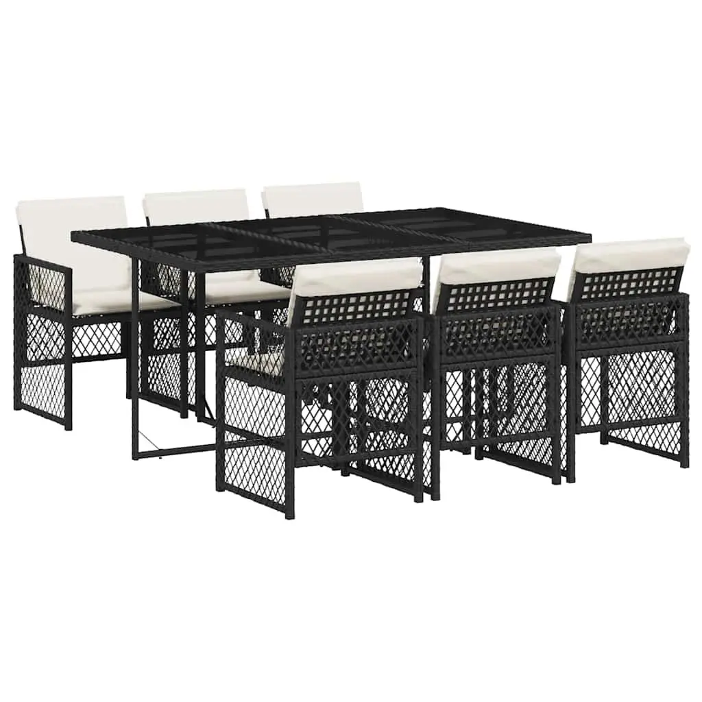 Outdoor Dining Set 7 Piece Garden Furniture Black Poly Rattan Patio Table Chairs