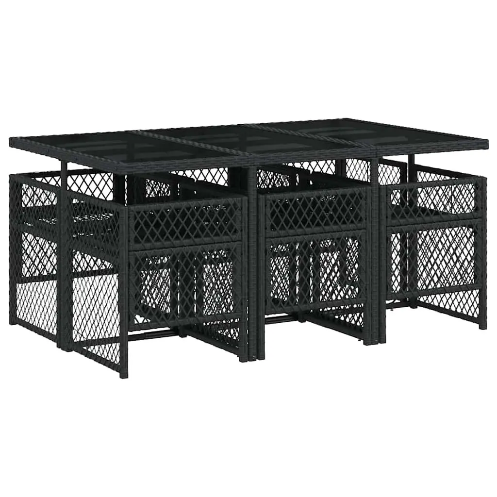 Outdoor Dining Set 7 Piece Garden Furniture Black Poly Rattan Patio Table Chairs