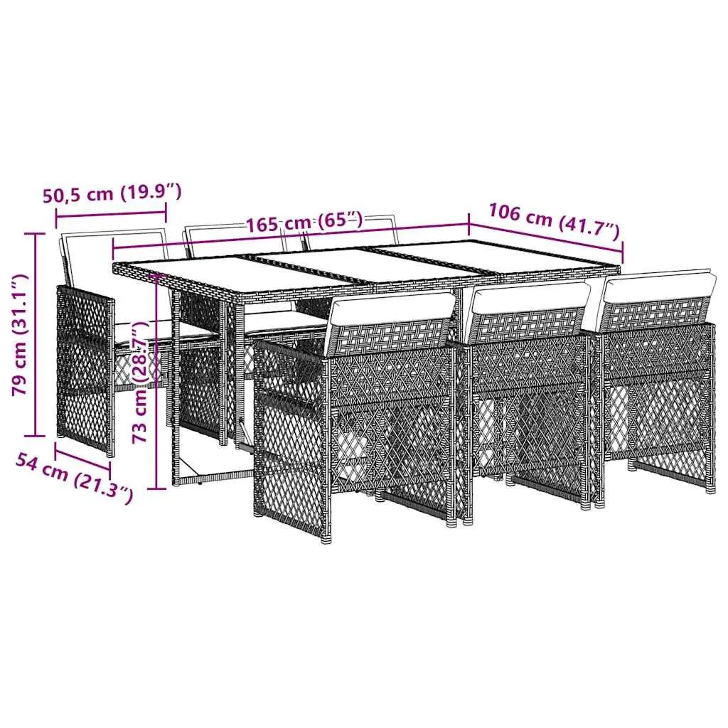 Outdoor Dining Set 7 Piece Garden Furniture Black Poly Rattan Patio Table Chairs