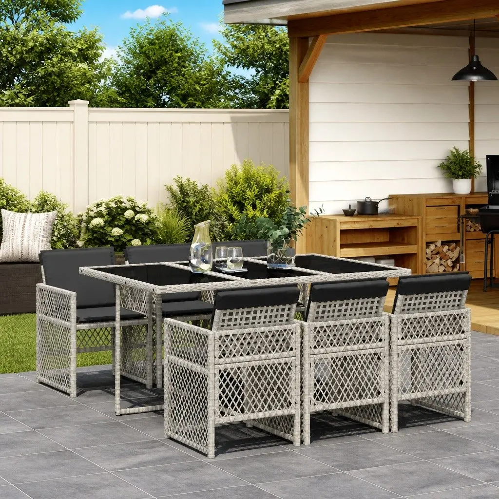 Garden Dining Set 7 Piece Outdoor Furniture PE Rattan Grey Patio Table Chairs