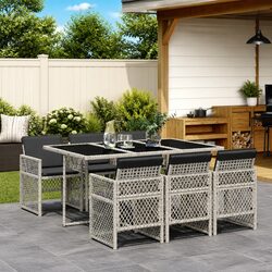 Garden Dining Set 7 Piece Outdoor Furniture Poly Rattan Grey Patio Table Chairs