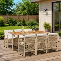 Garden Dining Set 7 Piece Outdoor Furniture Beige Poly Rattan with Cushions