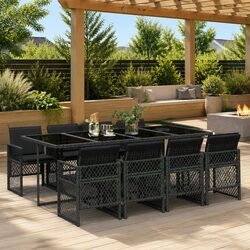 Garden Dining Set 9 Piece Outdoor Furniture Black Poly Rattan Chairs Table