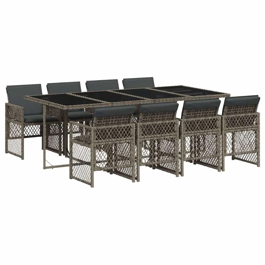 Outdoor Dining Set 9 Piece Garden Patio Furniture Grey Poly Rattan with Cushions