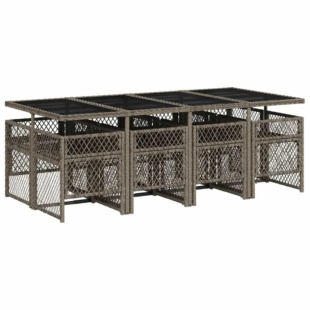 Outdoor Dining Set 9 Piece Garden Patio Furniture Grey Poly Rattan with Cushions