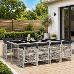 Garden Dining Set 9 Piece Outdoor Furniture Grey Poly Rattan Chairs Table Patio