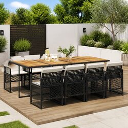Outdoor Dining Set 9 Piece Garden Furniture Black PE Rattan Table Chairs