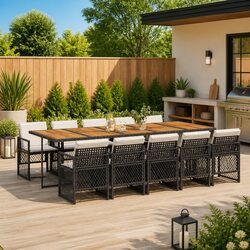 Garden Dining Set 11 Piece Outdoor Furniture Black Poly Rattan Chairs Table