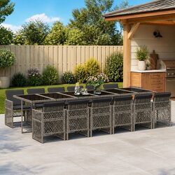 Garden Dining Set 13 Piece Outdoor Furniture Grey Poly Rattan with Cushions