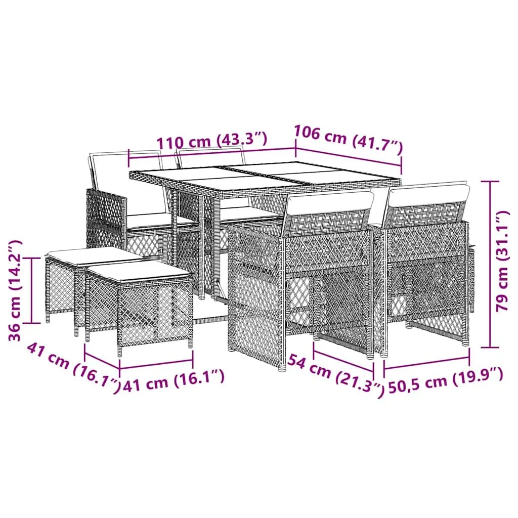 Outdoor Dining Set 9 Piece Garden Furniture Black Poly Rattan Cushions Table