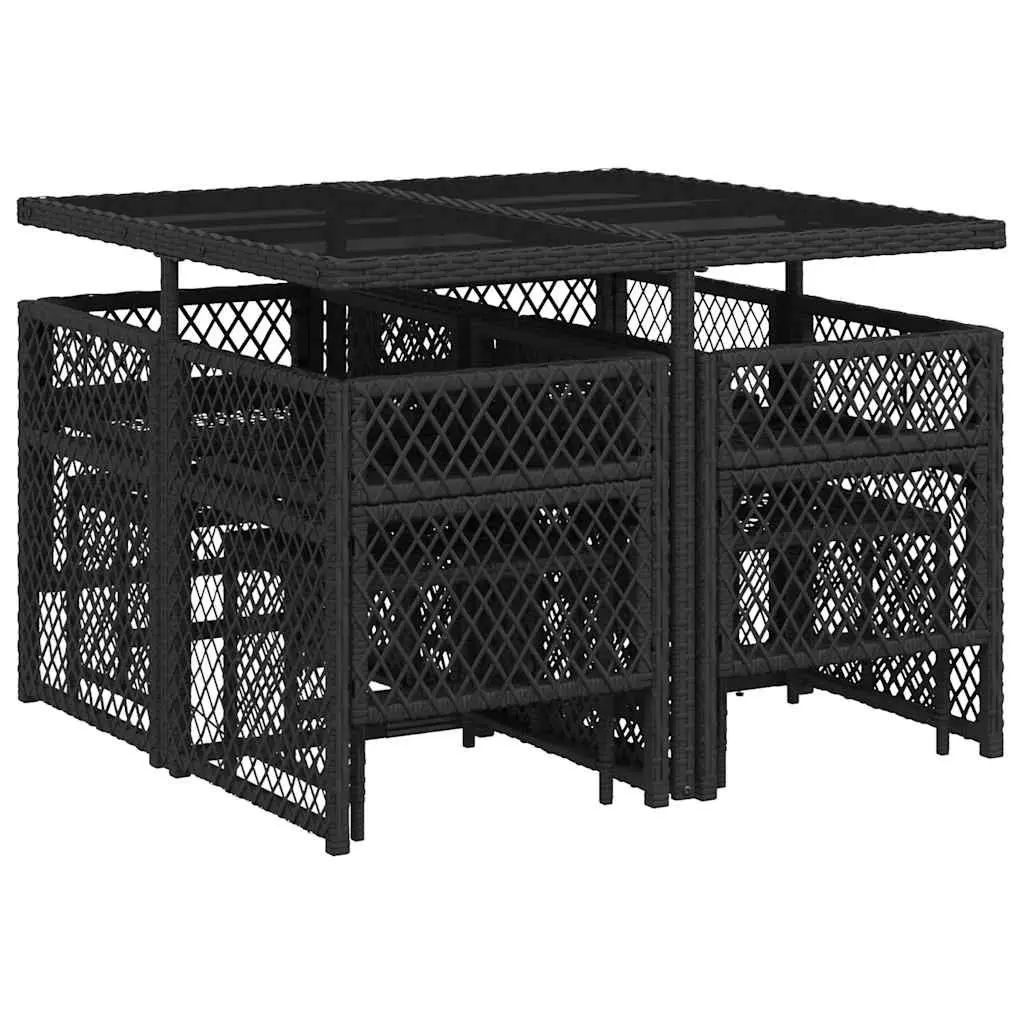 Outdoor Dining Set 9 Piece Garden Furniture Black Poly Rattan Cushions Table