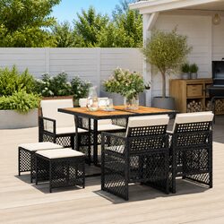 Garden Dining Set 9 Piece Outdoor Furniture Black PE Rattan Chairs Table