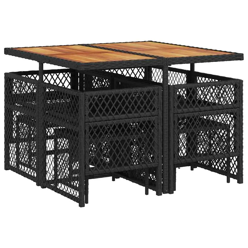 Garden Dining Set 9 Piece Outdoor Furniture PE Rattan Black Acacia Wood Table