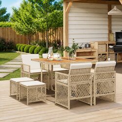 Garden Dining Set 9 Piece Outdoor Furniture Poly Rattan Chairs Table Cushions