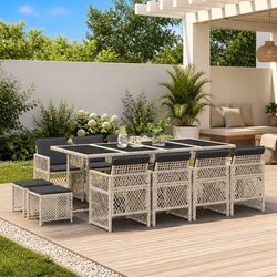 Garden Dining Set 13 Piece Outdoor Furniture Grey Poly Rattan Patio Table