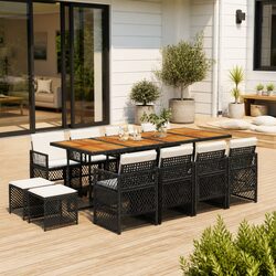 Outdoor Dining Set 13 Piece Garden Furniture Black Poly Rattan Chairs Table