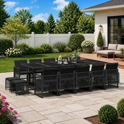 Garden Dining Set 15 Piece Outdoor Furniture Patio Black Poly Rattan Chairs