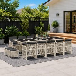 Garden Dining Set 15 Piece Outdoor Furniture Grey Poly Rattan Chairs Table Patio